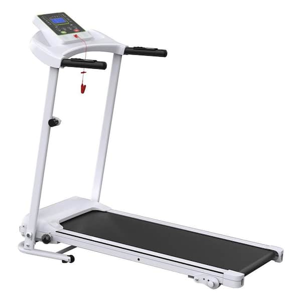 2.5 HP White Metal Foldable Electric Treadmill with Safety Key, LED Display, Pad/Phone Holder and Inclines