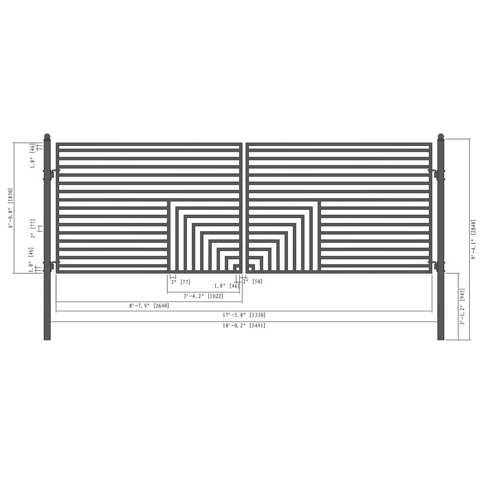 Florence Style Black Steel Dual Swing Driveway Gate 18 ft