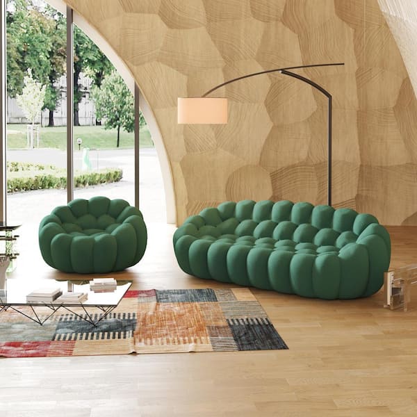 J&E Home 78.74 in. W Flared Arm 3D Knitted Polyester 2-Piece Curved Modular Sectional Sofa in. Green