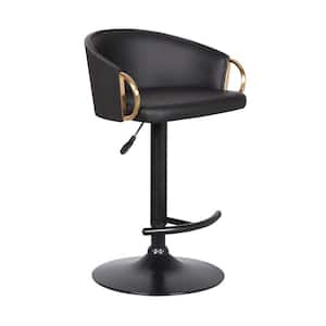 27 in. Black and Gold Low Back Metal Frame Bar Stool with Leather Seat