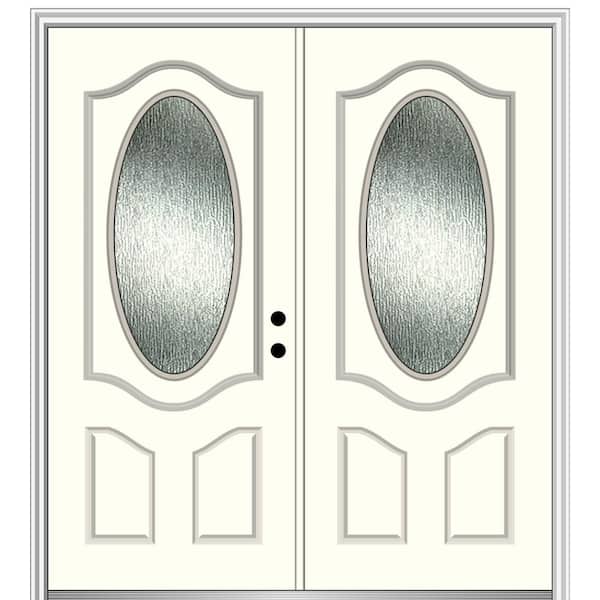 MMI Door 72 in. x 80 in. Left-Hand/Inswing Rain Glass Alabaster Fiberglass Prehung Front Door on 4-9/16 in. Frame
