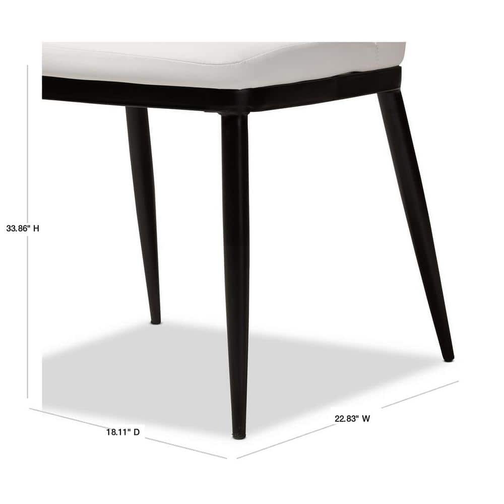 Set of 4 White Faux Leather Upholstered Dining Chairs with Black Metal Legs