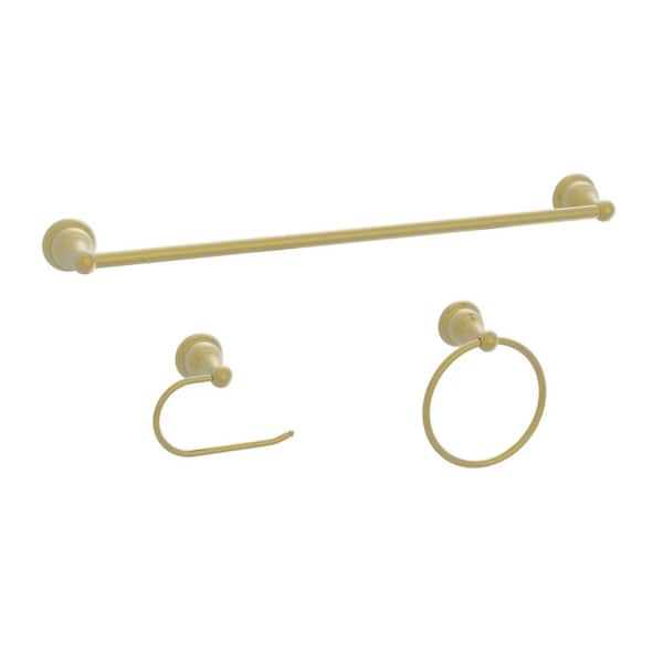 Glacier Bay Ivie 3-Piece Bath Hardware Set with Towel Ring, Toilet Paper Holder and 24 in. Towel Bar in Matte Gold