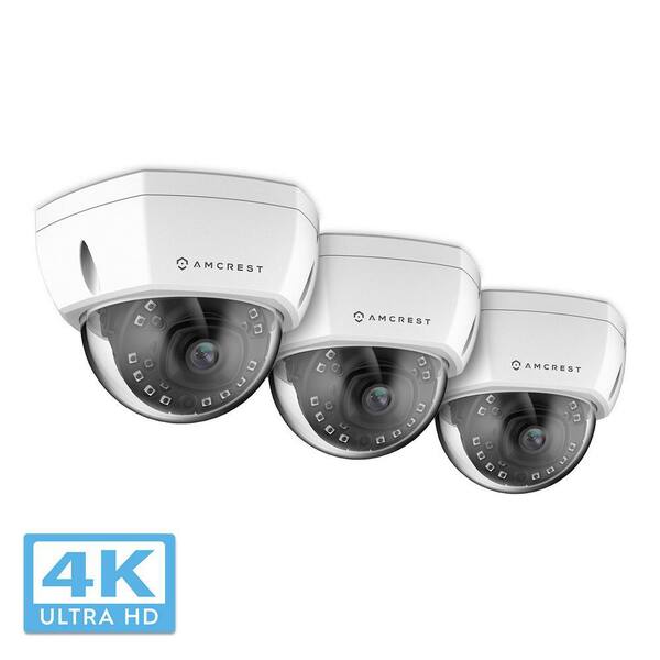 Amcrest UltraHD Wired 4K (8MP) Outdoor Dome POE IP Security Camera with 98 ft. Night Vision, IP67 Weatherproof, White (3-Pack)