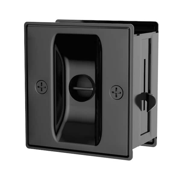 WINSOON Stainless Steel Black Privacy Pocket Door Lock with Pull Fit for 1-3/8 in. Thickness Door