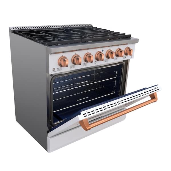 Akicon 36 Slide-in Freestanding Professional Style GAS Range with 5.2 Cu. ft. Oven, 6 Burners, Convection Fan, Cast Iron Grates - Stainless Steel