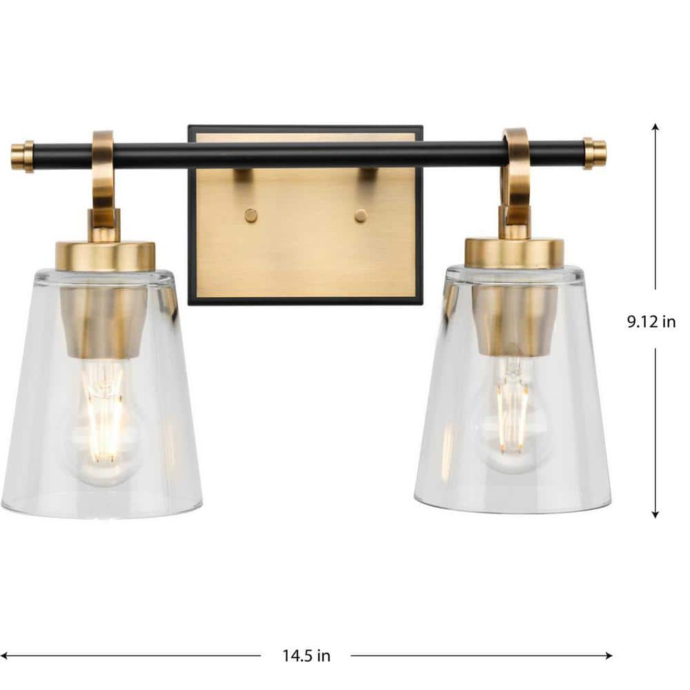 Cassell 14.5" Matte Black and Brushed Nickel Vanity Light with Clear Glass Shades