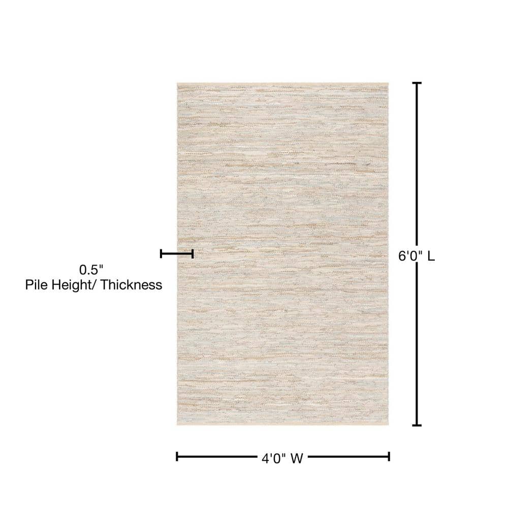 Handcrafted Beige Cowhide Leather 4' x 6' Flat Woven Area Rug