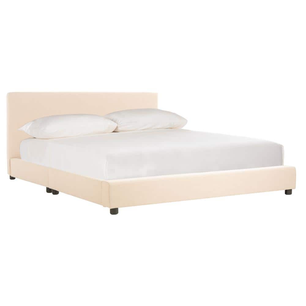 Beige Linen Upholstered Queen Bed with Tufted Headboard