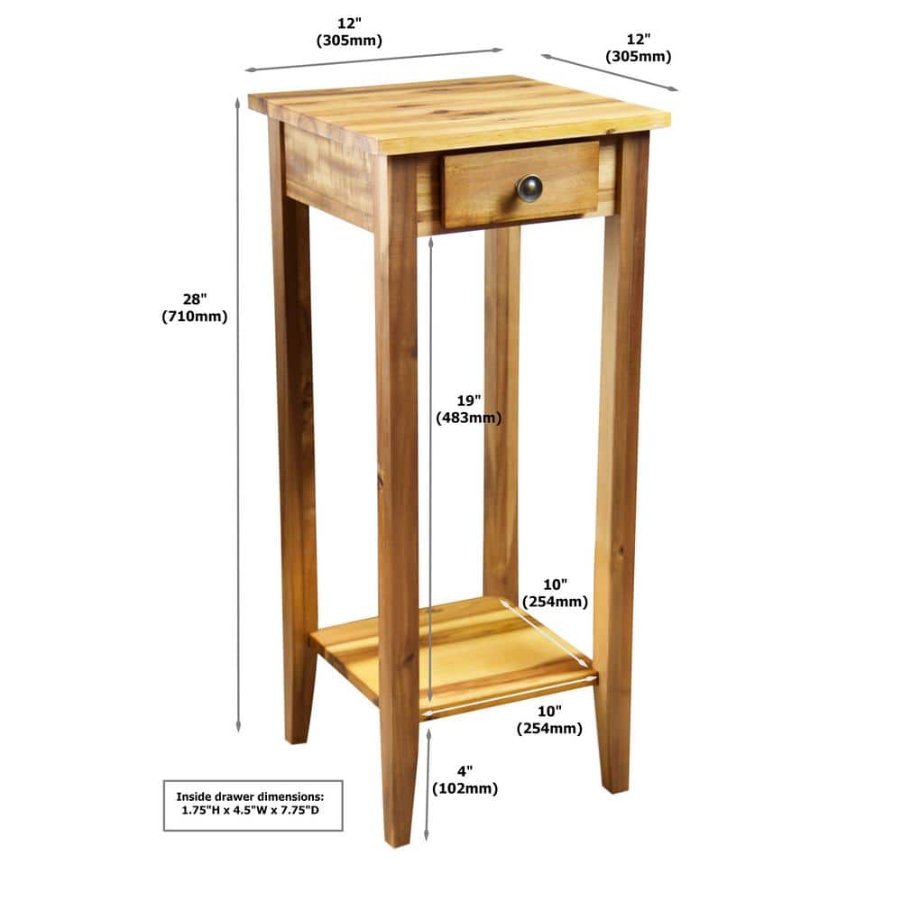 Natural Lacquered Acacia Wood Accent Table with Drawer