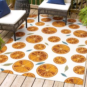 Aranciata Citrus Slice High-Low Orange/Cream 4 ft. x 6 ft. Indoor/Outdoor Area Rug