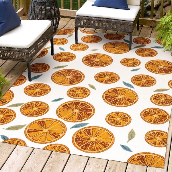 Aranciata Citrus Slice High-Low Orange/Cream 8 ft. x 10 ft. Indoor/Outdoor Area Rug