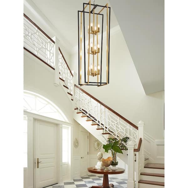 12 Light Modern Chandelier Semi Flush Black and Gold Ceiling Light Fixture for Dining Room Hallway Entryway Bedroom