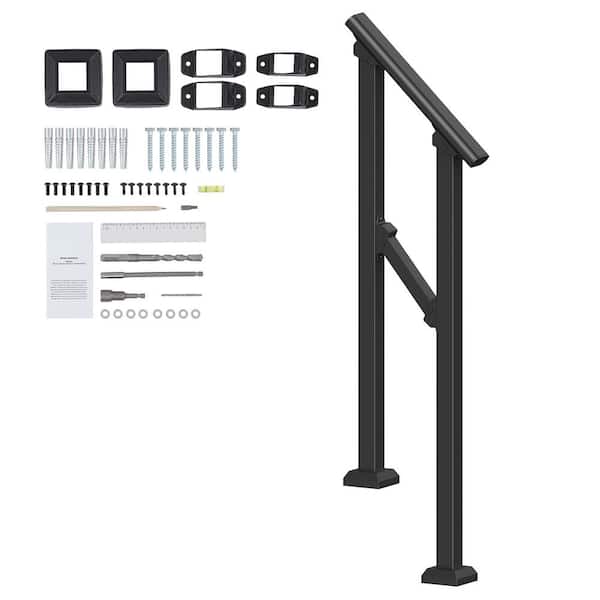 1-2 Step Outdoor Handrails, 36.2 in. H x 3.3 in. W, Black, Steel, Stair Railing Kit, Senior Support, Porch and Concrete