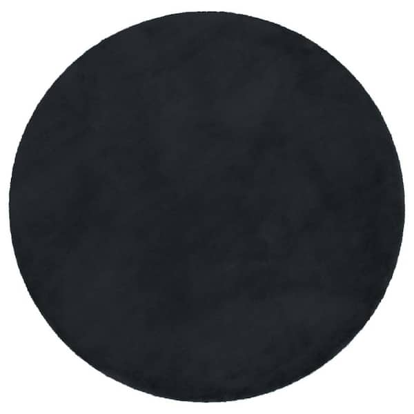 Nourideaux Black 4 ft. x 4 ft. Circle Rug Fluffy Faux Fur Rug Plush Fuzzy Rug Round Area Rug