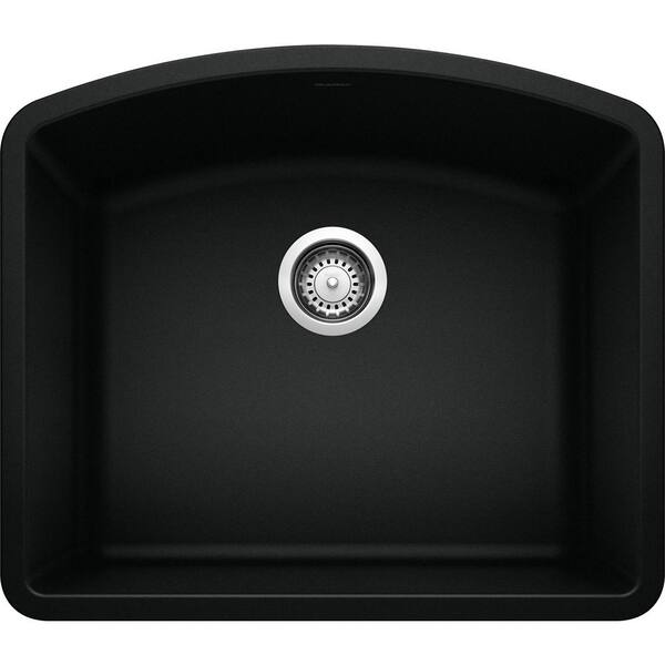 Blanco Diamond Coal Black Granite Composite 24 06 In Single Bowl Undermount Kitchen Sink 442906 The Home Depot