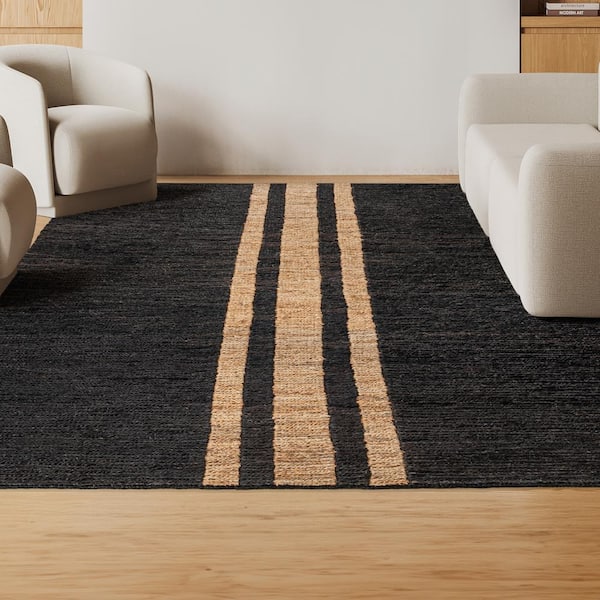 JONATHAN Y Olivier Rustic Farmhouse Wide Ticking Stripe Jute Black