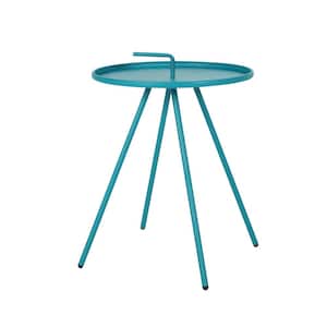 16 in. Diameter x 21 in. Height Metal Frame Outdoor Round Side Table in Teal for Balcony, Porch, Lawn