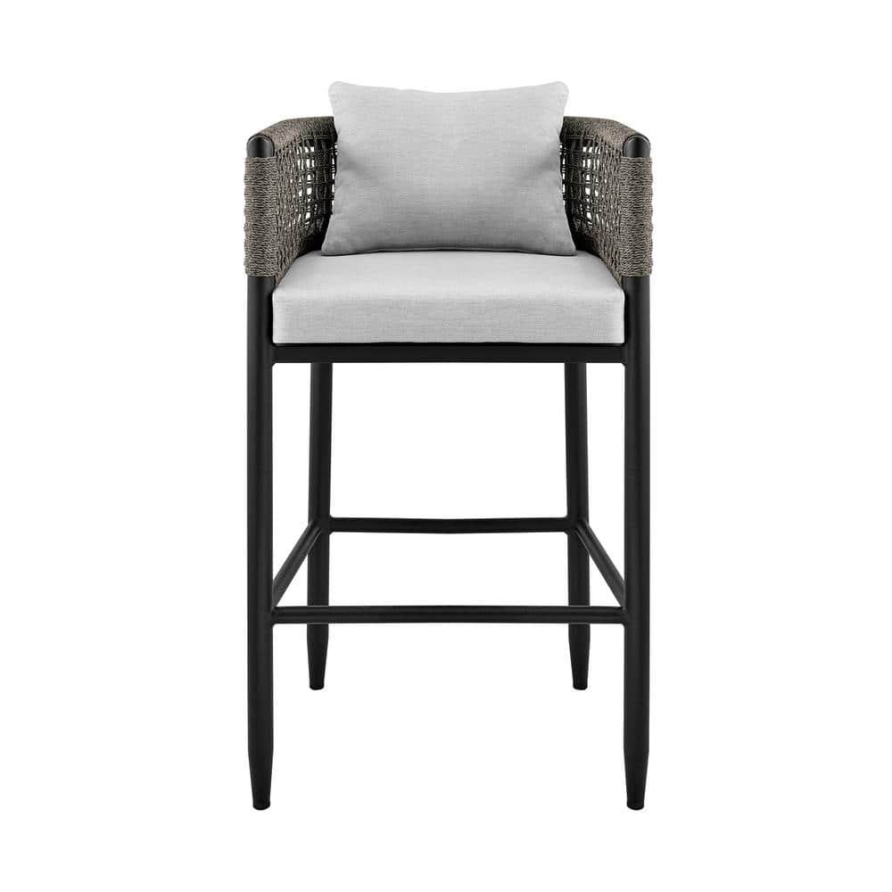 Alegria Gray Aluminum and Rope Outdoor Bar Stool with Cushions
