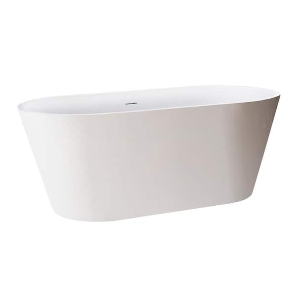60 in. Acrylic Flatbottom Oval Freestanding Soaking Tub Non-Whirlpool Double-Slipper Bathtub in Gloss White