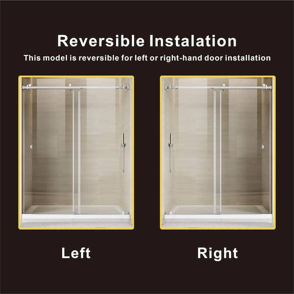 UKS09 56 to 60 in. W x 66 in. H Single Sliding Frameless Bathtub Door in Chrome with EnduroShield 3/8 in. Clear Glass