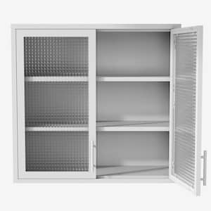 31.5 in. W x 11.8 in. D x 30 in. H Bathroom Storage Wall Cabinet in White with Waffle-Grids Glass Doors