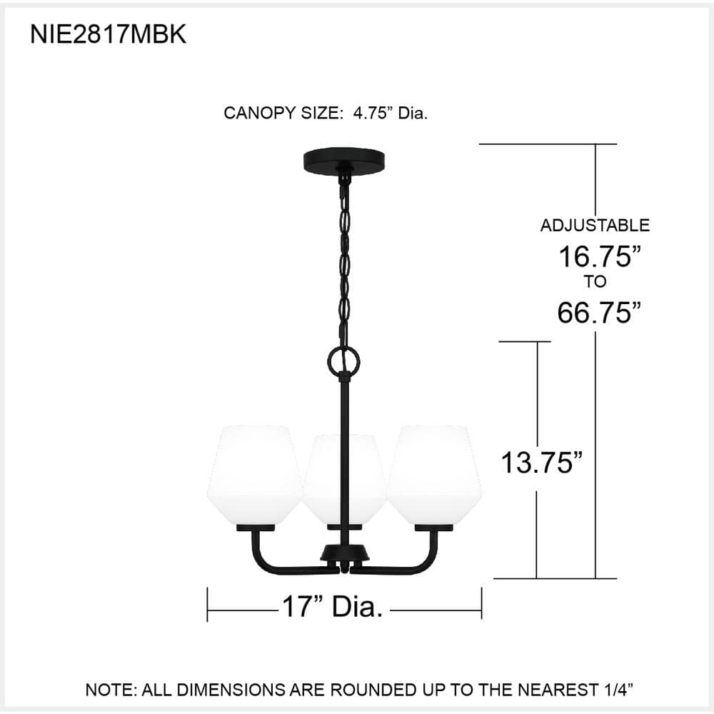 Nielson Matte Black 3-Light Glass Pendant