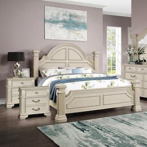 Erminia 3-Piece Antique White Wood Frame King Bedroom Set