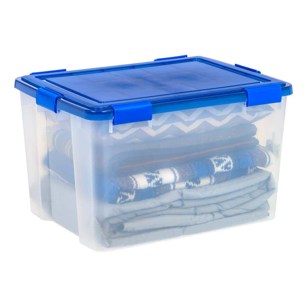 Blue and Clear Heavy-Duty Plastic Stackable Storage Box with Lid