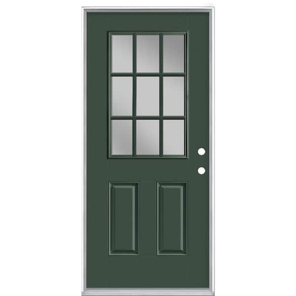 Masonite 36 in. x 80 in. 9 Lite Left Hand Inswing Painted Smooth Fiberglass Prehung Front Exterior Door with No Brickmold