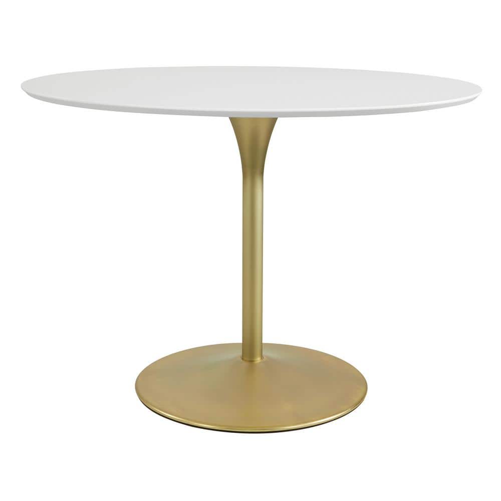 41" White Round MDF Dining Table with Brass Metal Base