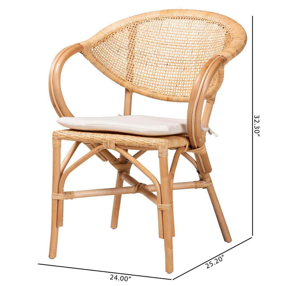 Varick Natural Brown Rattan Arm Chair with Foam Cushion
