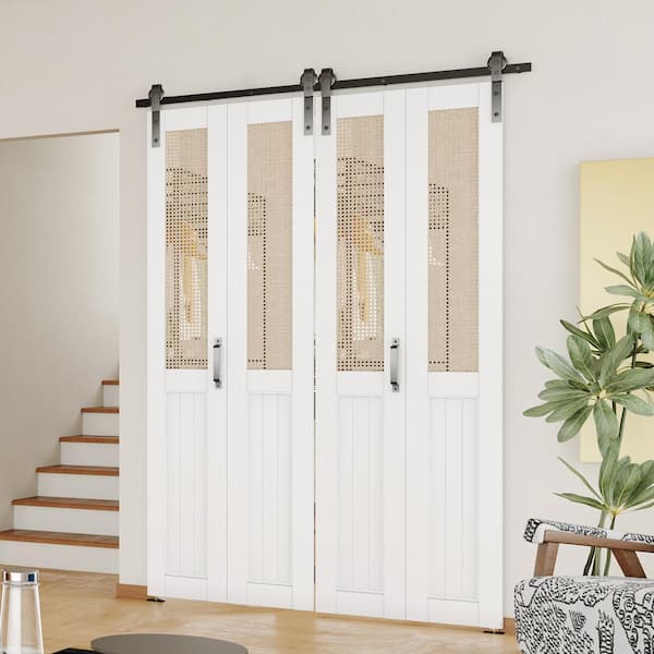 72 in. x 84 in.(36 in. W Doors x 2) White Webbing and Wood MDF Solid Core, Composite Bi-Fold Door w/ Barn Door Hardware