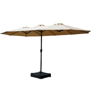 15 ft. x 9 ft. Market Double-Sided Patio Umbrella Outdoor Table Garden Extra-Large Waterproof Twin Umbrellas in Beige