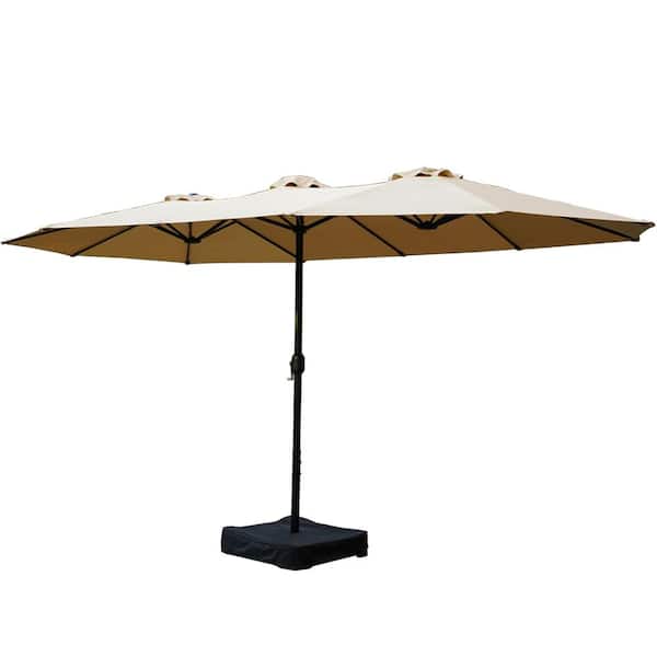 KOZYARD 15 ft. x 9 ft. Market Double-Sided Patio Umbrella Outdoor Table Garden Extra-Large Waterproof Twin Umbrellas in Beige