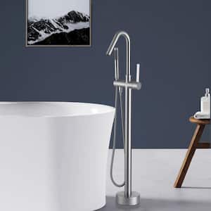 High Arch Single-Handle Freestanding Tub Faucet Bathtub Filter with Handheld Shower in Brushed Nickel