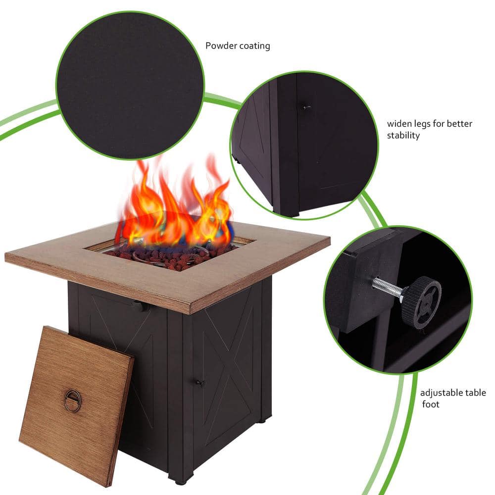 Yellow Wood Mocha X Square Propane Fire Pit Table