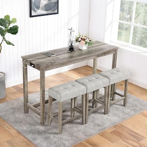 Brown 59 in. W 4 Legs Wood Dining Table Seats 3