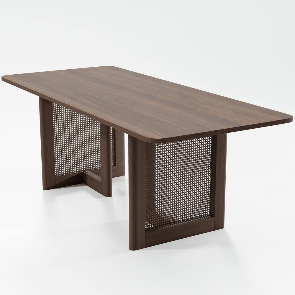 Rectangle Walnut Wood 79 in. Double Pedestal Dining Table Seats 8