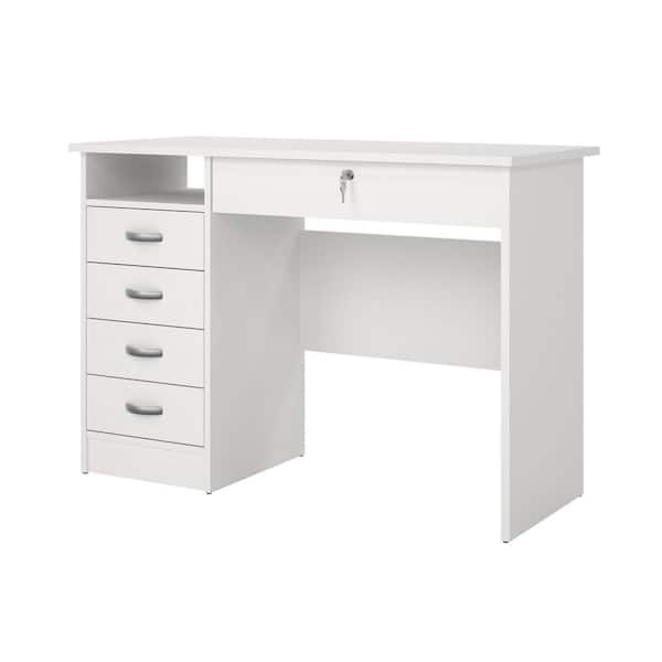 43 in. Rectangular White 5 Drawer Writing Desk with Locking Feature