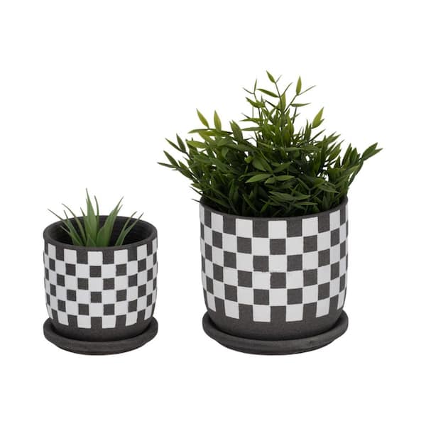 Sagebrook Home 5 & 6 in. Checkerboard Saucer Planters - Black & White