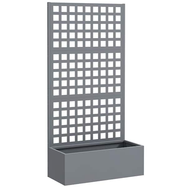 Outsunny 35 in. W x 15.9 in. D x 70.1 in. H Gray Metal Outdoor Planter Box, Galvanized Raised Garden Bed with Trellis 1-Pack