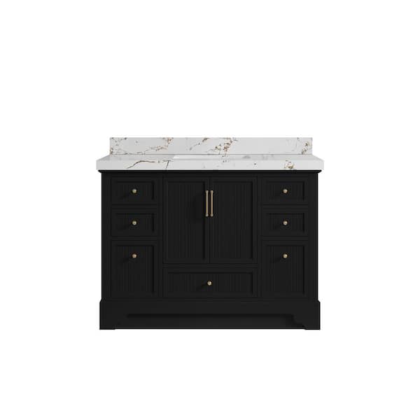 Willow Collections Alys 48 in. W x 22 in. D x 36 in. H Single Sink Bath Vanity in Black with 2 in. Viola Brown Top