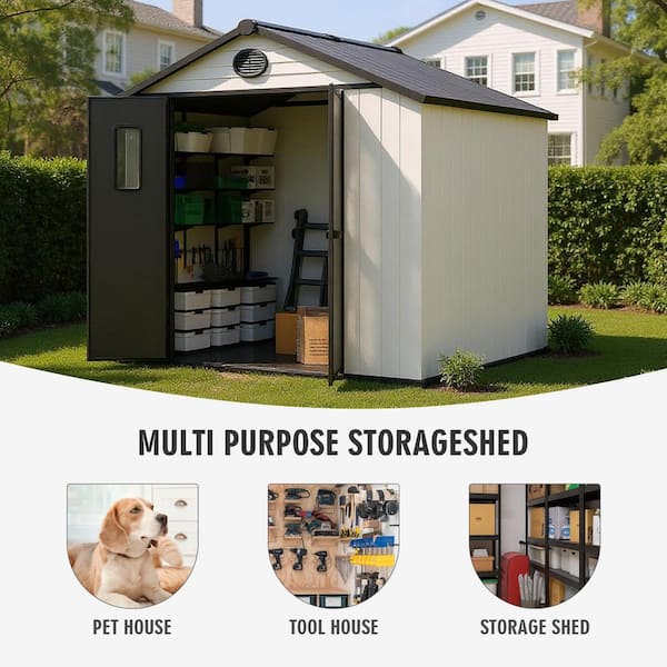 INMITOM 8 ft. W x 6 ft. D Resin Storage Shed with Skylight Windows