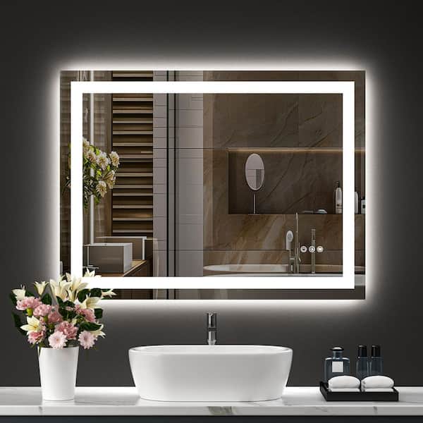 WOODSAM 40 in. W x 30 in. H Rectangular Frameless LED Light Anti-Fog Wall Bathroom Vanity Mirror Super Bright Front-Lit Backlit