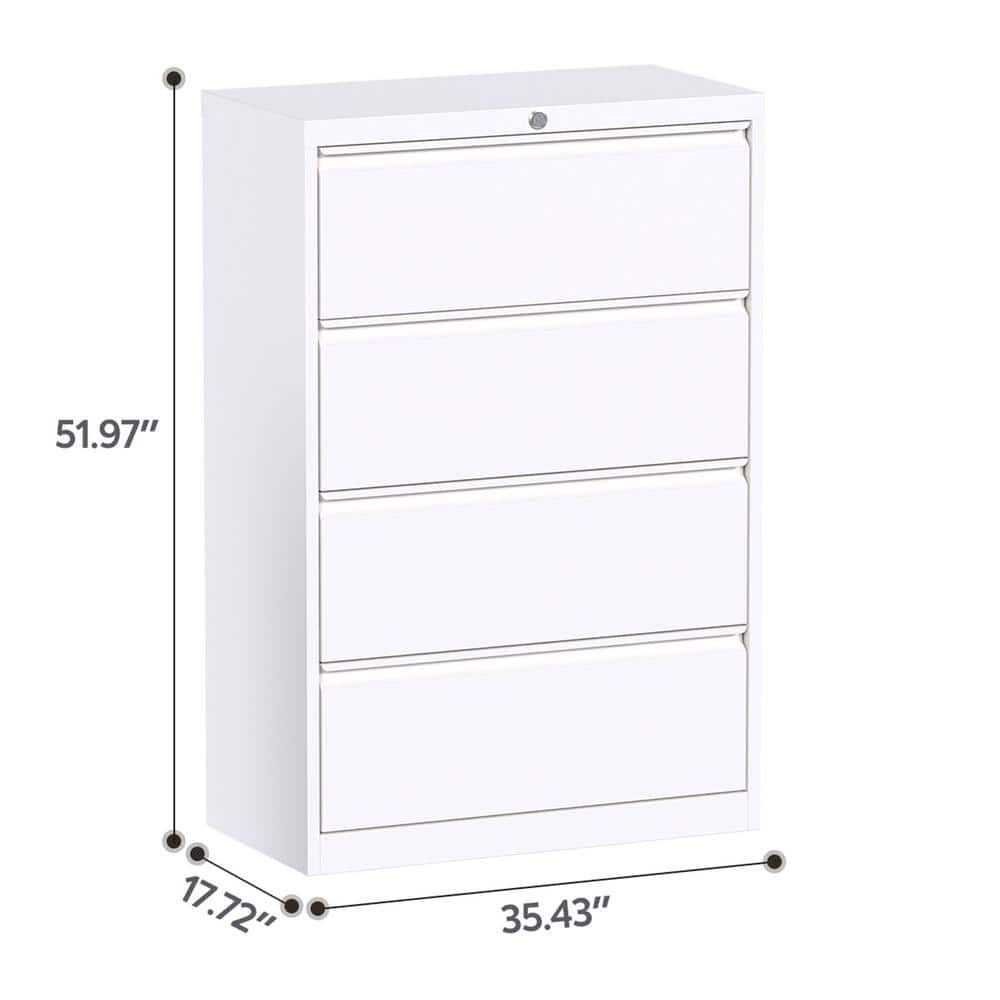 AOBABO White 4-Drawer Lockable Lateral Metal File Cabinet