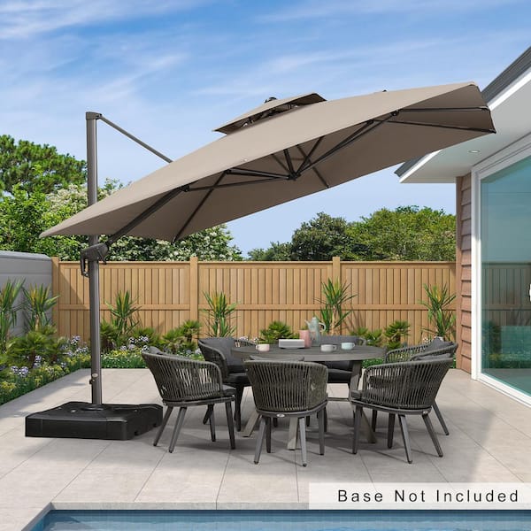 9 ft. x 12 ft. Double Top Aluminum Rotation Outdoor Cantilever Patio Umbrella in Taupe