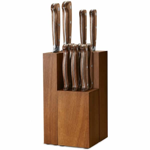 Racine 12-Piece Stainless Steel Knife Block Set with Walnut Handle, Removable Steak Knife Block