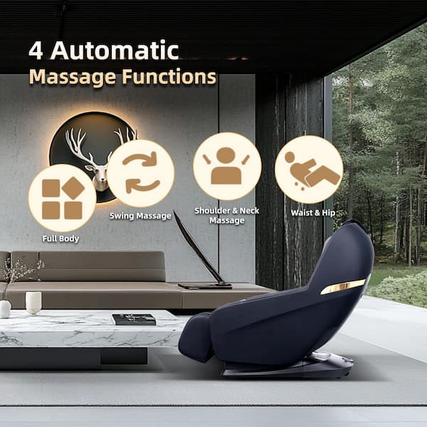 Black Massage Chair with Zero Gravity Recline, SL Track, Bluetooth, 4 Auto Programs-ABS and Steel Frame, Classic Design