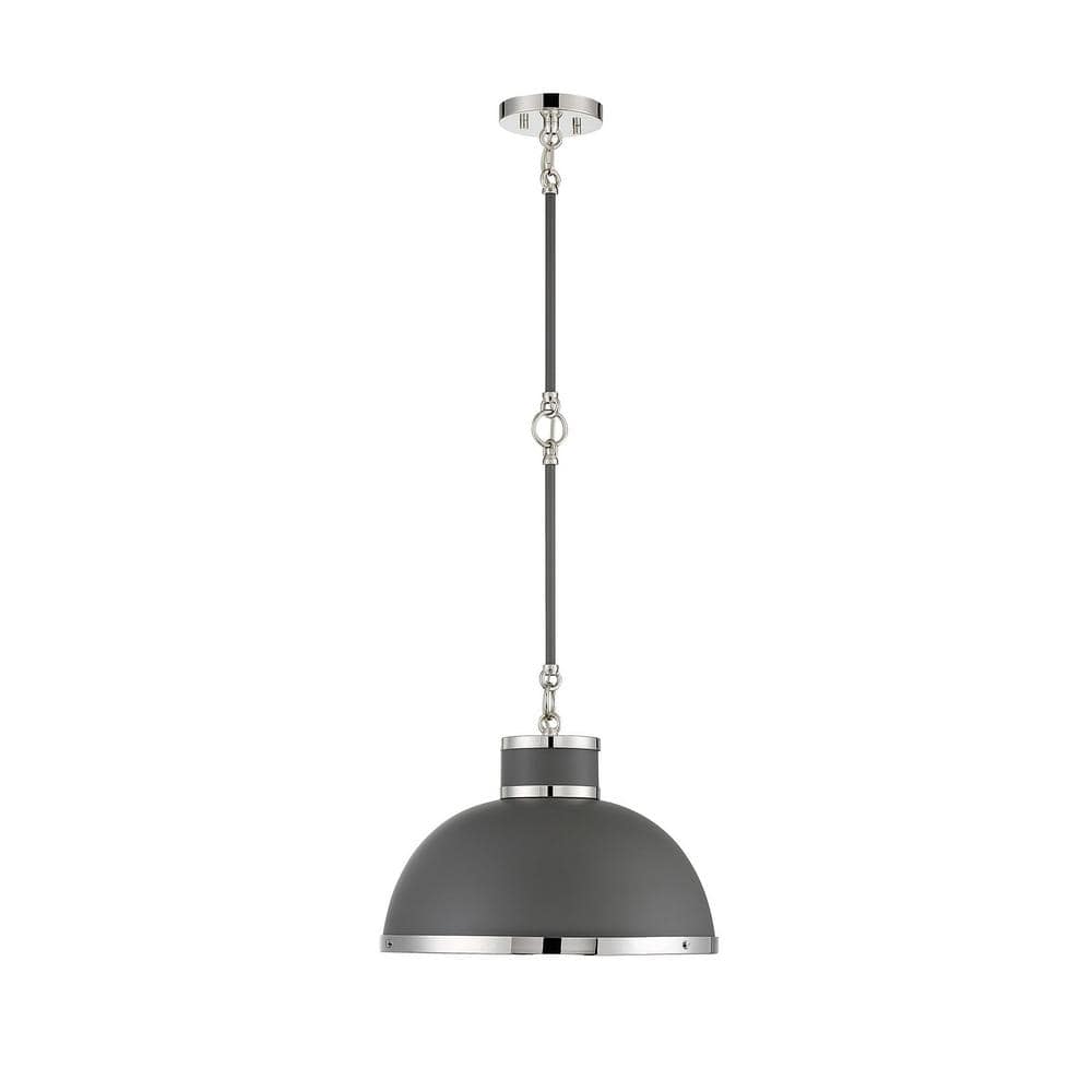 Corning Gray Glass Pendant Light with Polished Nickel Accents